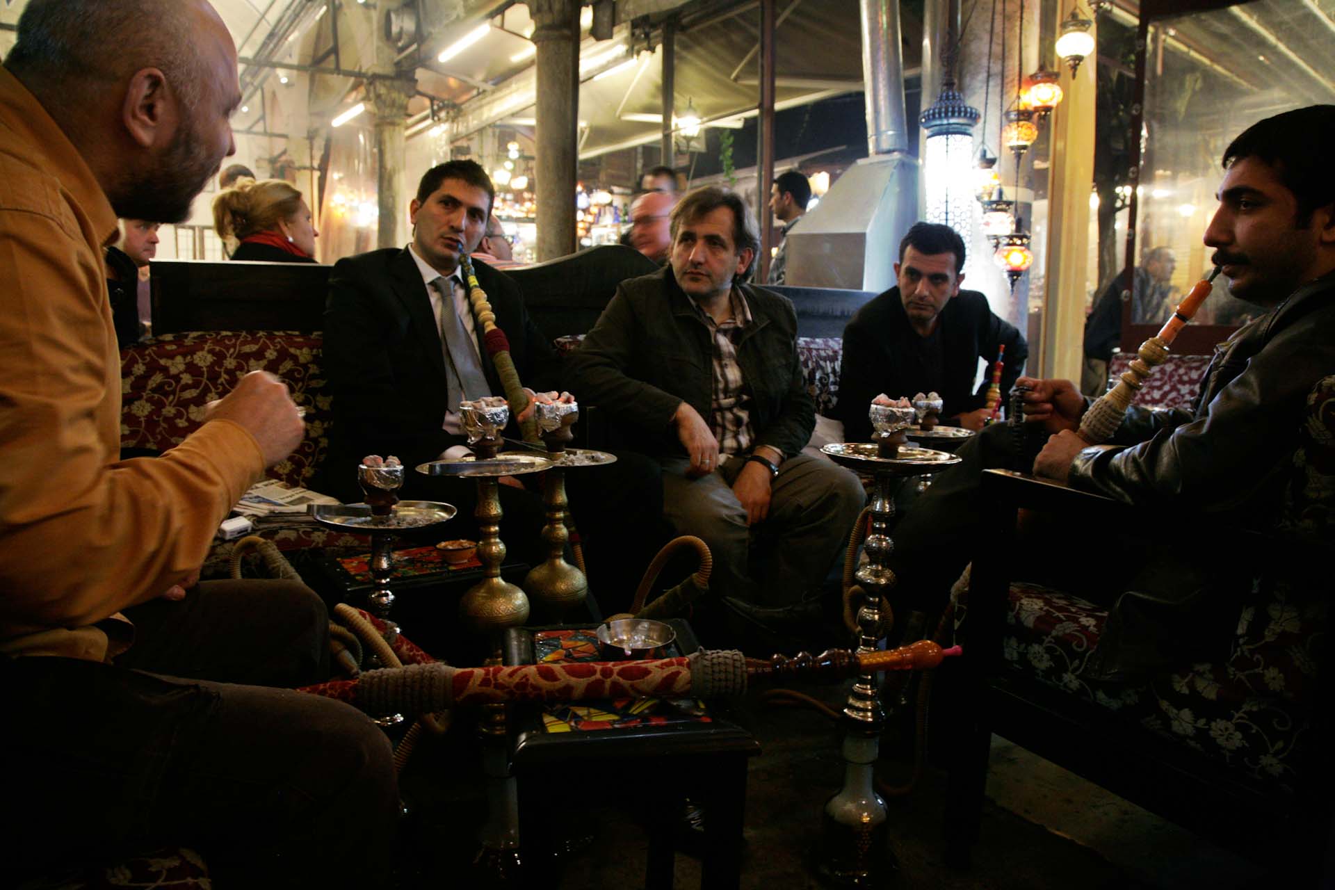 Friends having after work meeting at the nargile cafe in Çemberlitaş
