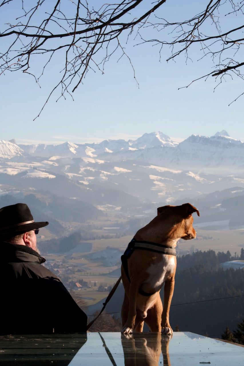 "Blick zurück: Peter Weber schaut in das Tal, in dem er als Verdingkind misshandelt wurde. Sein Hund Rambo begleitet ihn."