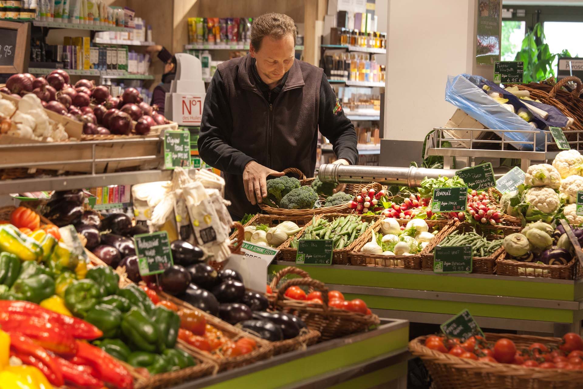 Olivier List, director of the organic supermarket 'Les Halles de Cernay', size about 800 m² with 40 employees.